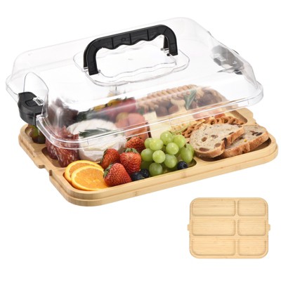 Unique Bargains Bamboo Portable Dual-function Charcuterie Board with Lid and Handle