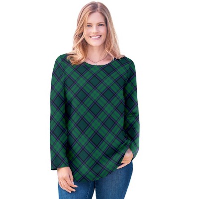 Woman Within Perfect Printed Long-Sleeve Crewneck Tee