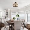 LNC Quaint 3-Lights 14-in Grayish White Wood and   Rustic Bronze Drum LED Semi-flush Mount Lights - 4 of 4