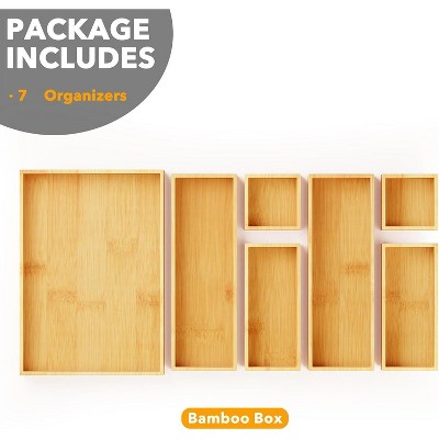 SpaceAid 7-Piece Bamboo Drawer Organizer Set – Multi-Use Divider Bins for Kitchen, Bathroom, Office, and Makeup Storage, Natural — фото 6
