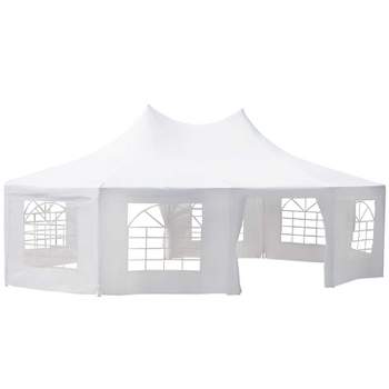 Outsunny Canopy Party Event Tent with 2 Pull-Back Doors, Column-Less Event Space, & Cathedral Windows, White