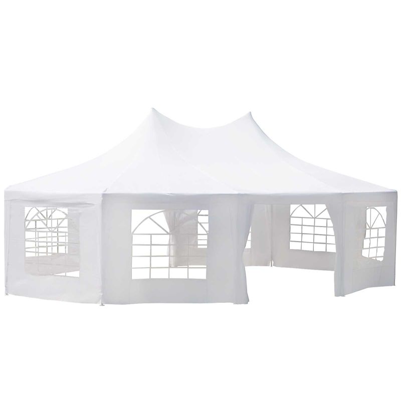 Outsunny Canopy Party Event Tent with 2 Pull-Back Doors, Column-Less Event Space, & Cathedral Windows, White, 1 of 11