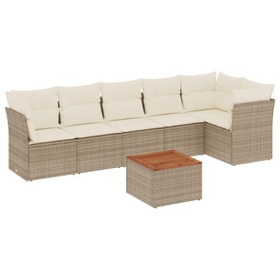 vidaXL Garden Sofa Set Beige PE rattan 7 Piece Modular Garden Sofa Set