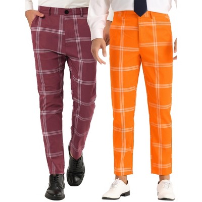 Lars Amadeus Men's Plaid Printed Slim Fit Business Office Trousers 2 Packs