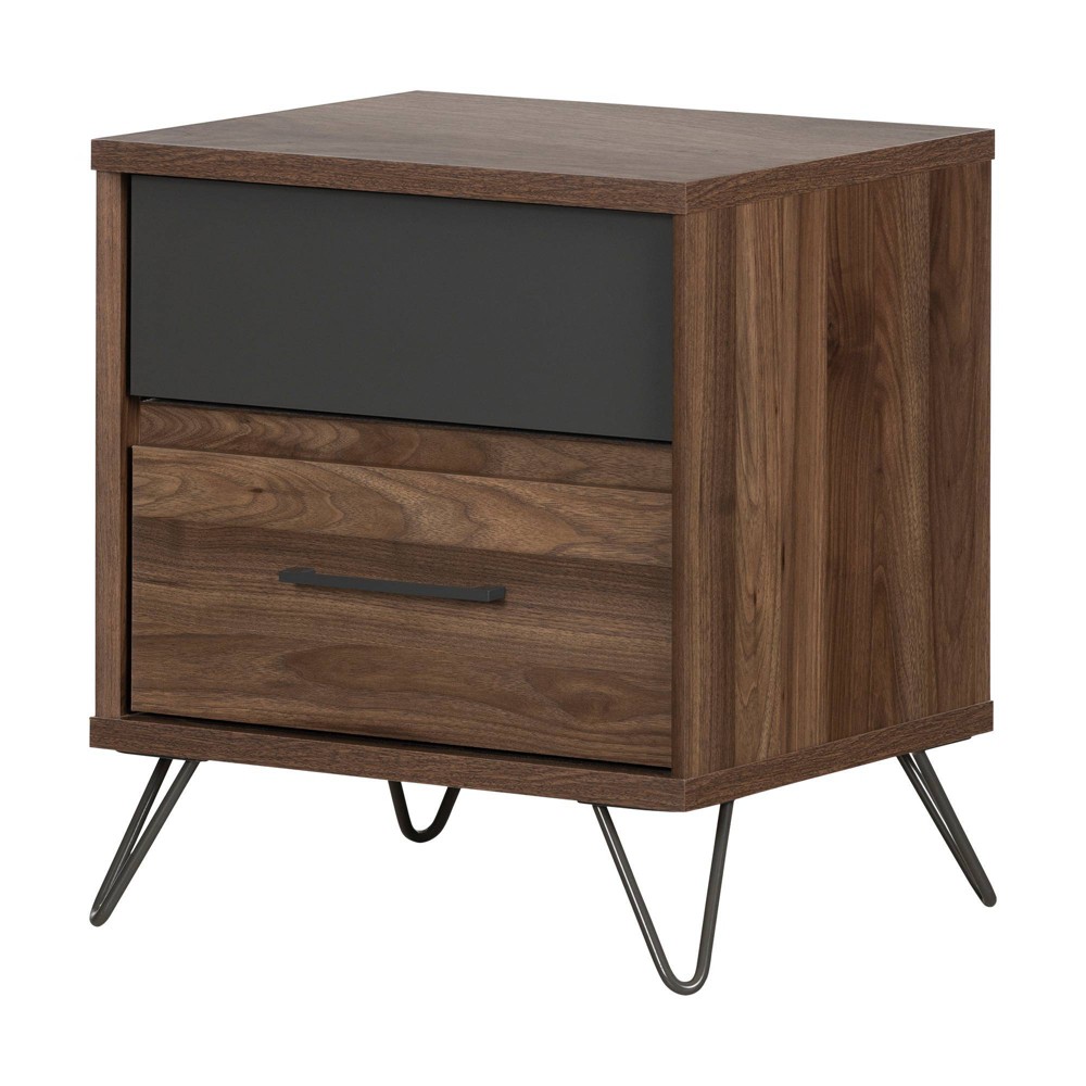 Photos - Storage Сabinet Olvyn 2 Drawer Nightstand Natural Walnut/Charcoal - South Shore