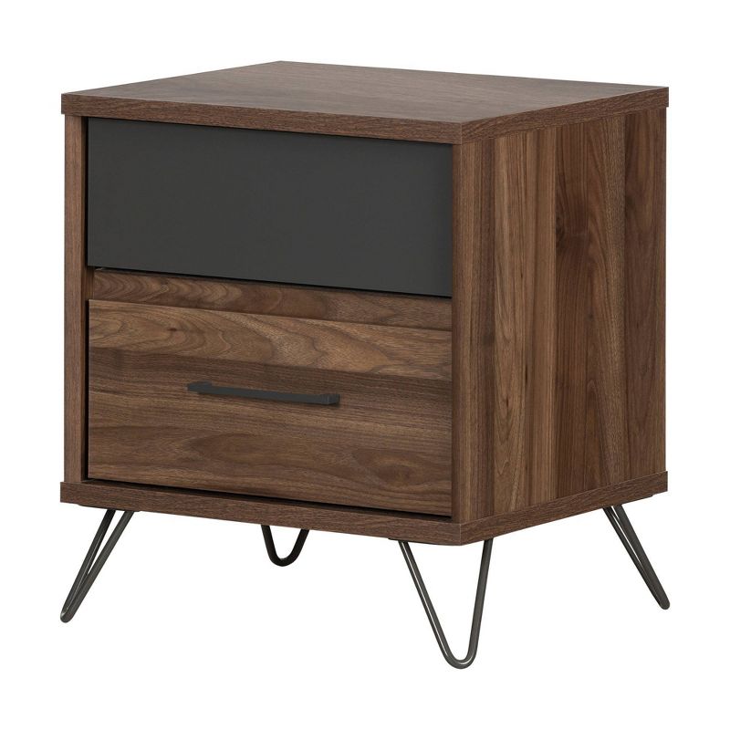 Olvyn 2 Drawer Nightstand Natural Walnut/Charcoal - South Shore, 1 of 10