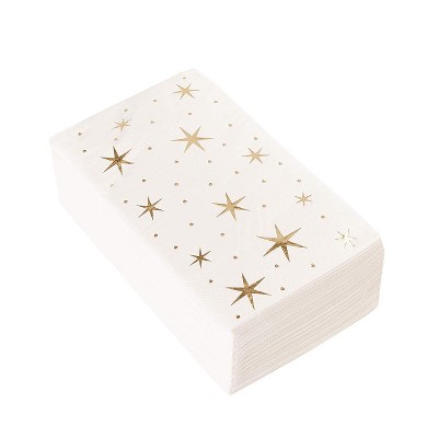 Juvale 50 Pack Disposable Gold Star Paper Napkins 3-Ply Party Supplies, Folded 4 x 8 Inches