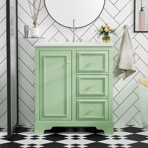 30-Inch Bathroom Vanity Cabinet with Ceramic Basin, 3 Drawers and Adjustable Shelves - 1 of 4
