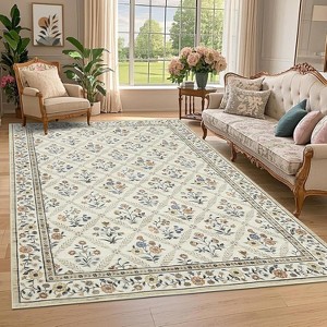 Acekool Grey Floral Washable Area Rug, Non-Slip Low Pile Carpet for Living Room, Bedroom, Dining Room, Indoor Foldable Soft Mat - 1 of 4