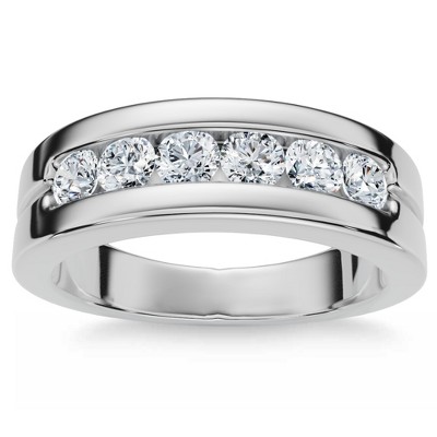 Pompeii3 Men's 5/8Ct Diamond 6-Stone Polished Wedding Ring Lab Created 10k Gold