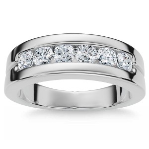 Pompeii3 Men's 5/8Ct Diamond 6-Stone Polished Wedding Ring Lab Created 10k Gold - 1 of 4