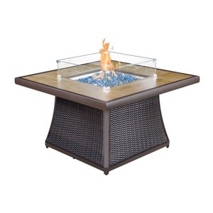 Kinger Home 42-inch Propane Fire Pit Table with Tile Tabletop, 50,000 BTU CSA Certified, Rattan Wricker Aluminum Frame, Accessories Included, Brown - 1 of 4