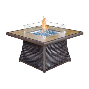 Kinger Home 42-inch Propane Fire Pit Table with Tile Tabletop, 50,000 BTU CSA Certified, Rattan Wricker Aluminum Frame, Accessories Included, Brown