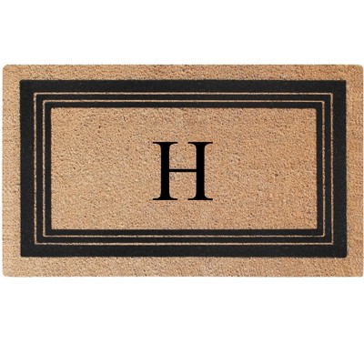 A1HC Natural Coir and PVC Backing 18"x30" Classic Border Monogrammed Flock Door Mat, Anti-Shed Doormat