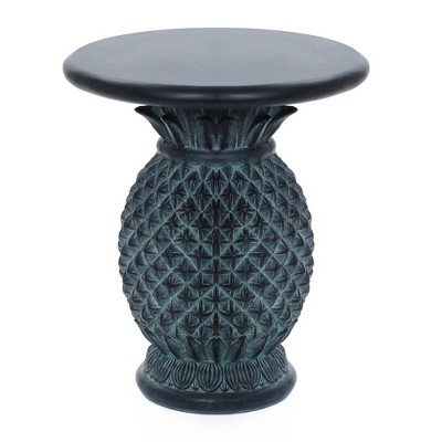 LuxenHome Outdoor Side Table, 24" Gray Pineapple Outdoor Cement Side Table,Patio End Table for Garden Porch Backyard
