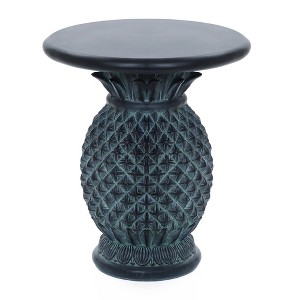 LuxenHome Outdoor Side Table, 24" Gray Pineapple Outdoor Cement Side Table,Patio End Table for Garden Porch Backyard - 1 of 4
