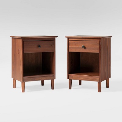 Set of 2 Stiva Classic Mid-Century Modern 1 Drawer Nightstands Walnut - Saracina Home