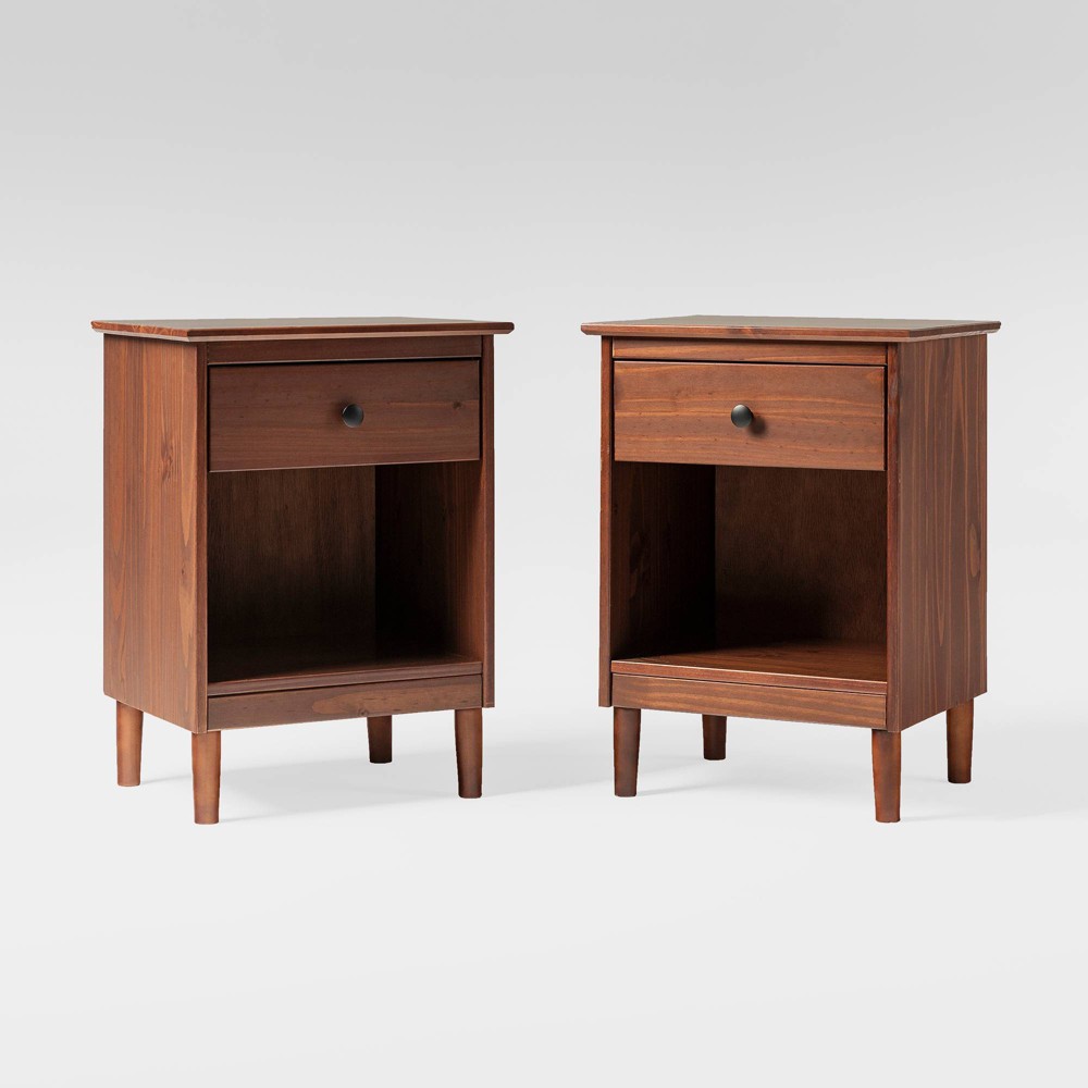 Photos - Storage Сabinet Set of 2 Stiva Classic Mid-Century Modern 1 Drawer Nightstands Walnut - Sa