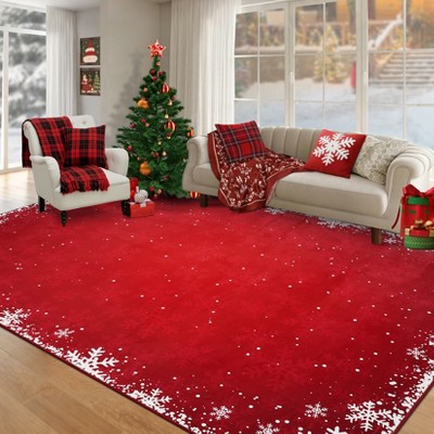 Christmas Snowflake Area Rug, Indoor Floor Carpet Washable with Non Slip Backing, Low Pile Stain Resistant Floor Mat for Living Room, Nursery