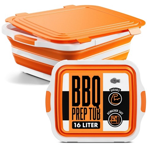 Modern Innovations Collapsible BBQ Prep Tub 16 L with Lid Drain Spout Cutting Board Marinating Grilling Tray Food Storage for Outdoor Cooking Camping Tailgating Kitchen