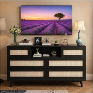 Coucheta Rattan Wooden Dresser with 6 Drawers, 47" Wide Modern Dresser with Charging Station & LED Lights, for Bedroom, Living Room, Hallway - 1 of 4