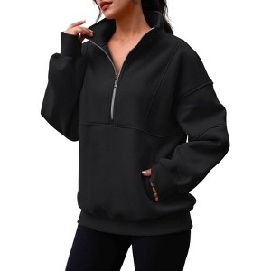 Coolmee Womens Quarter Zip Oversized Sweatshirts Fleece Pullover Hoodies Casual Mock Neck Sweater Fall Workout Jacket - 1 of 4