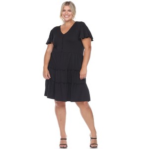 Plus Size Short Sleeve V-neck Tiered Midi Dress - 1 of 4