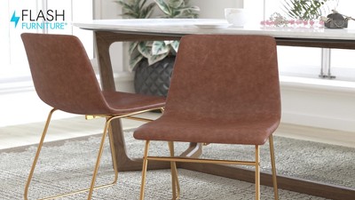 Light Gray Metal Bucket Dining Chairs with Gold Frame, Set of 2