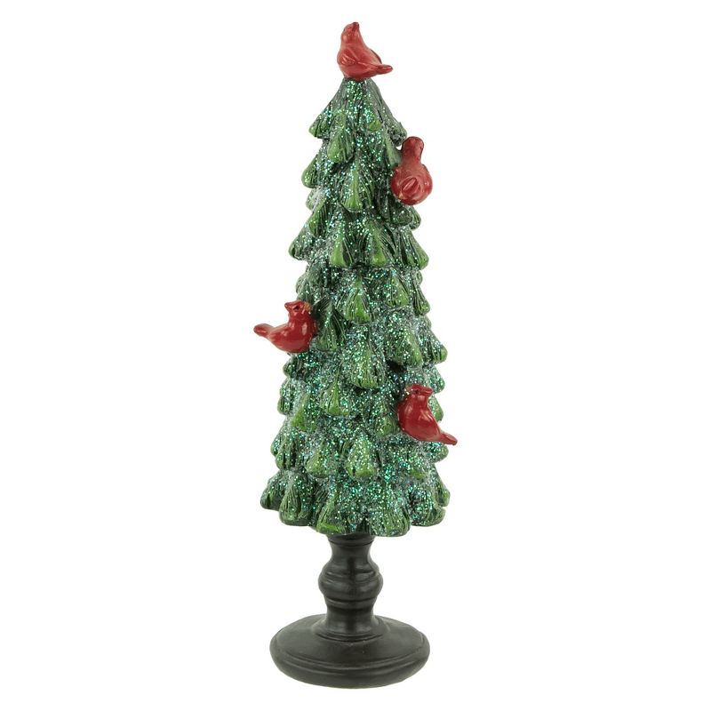 Northlight 8.75" Green Glittered Christmas Tree With Red Cardinals Decoration, 5 of 6