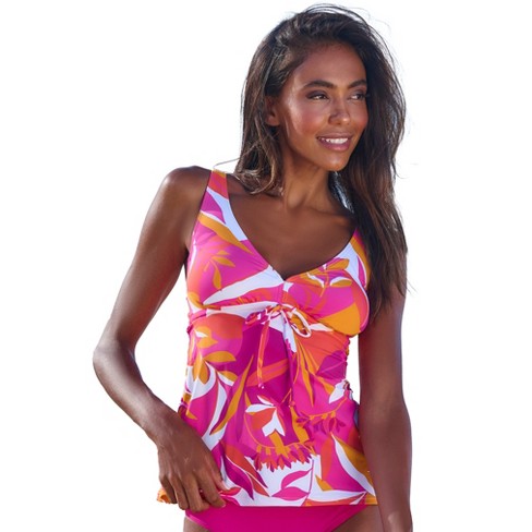 Lascana Women's Mix Print Tankini Top Abstract Pink Orange 36b : Target