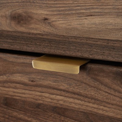 Natural Walnut and White Stone 2-Drawer End Table with Brass Legs