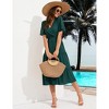 Clearlove Women's Casual V Neck Midi Dress Smocked Waist Tiered Short Sleeve A Line Pleated Flowy Long Dress - 3 of 4