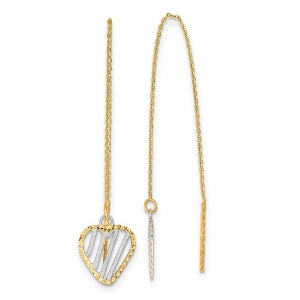 Black Bow Jewelry 9 x 45mm 14k Yellow Gold & White Rhodium Heart Threader Earrings - 1 of 4