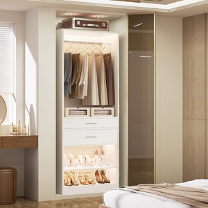 Besiost 25-In Closet Organizer with Wood Drawers and Shoe Rack, Freestanding Closet System with Hanging Rods - - 1 of 4