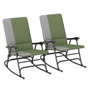Outsunny Outdoor Rocking Chairs Set of 2, Folding Rocking Chair Set with 400 lbs. Capacity, Wide Seat, Padded High Back for Patio, Porch - 1 of 4