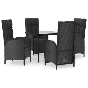 vidaXL Patio Dining Set - 5-Piece, Black Poly Rattan, Adjustable Recliner Chairs, Tempered Glass Tabletop, Weather-Resistant, Cushioned Seating - 1 of 4