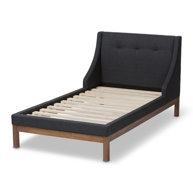 Louvain Modern and Contemporary Fabric Upholstered Walnut - Finished Platform Bed Dark Gray - Baxton Studio, 4 of 10