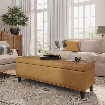 Storage Ottoman Bench, 51-Inch 30 Gallons Large Faux Leather Bench