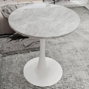 Racxily Round Side Table with Tapered Pedestal - Faux Marble Top & Nordic Minimalist Style, Ideal for Living Room,Black - 1 of 4