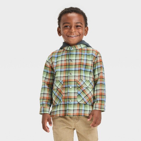 Toddler Boys Lined Plaid Flannel Hoodie Cat Jack Olive Green Target