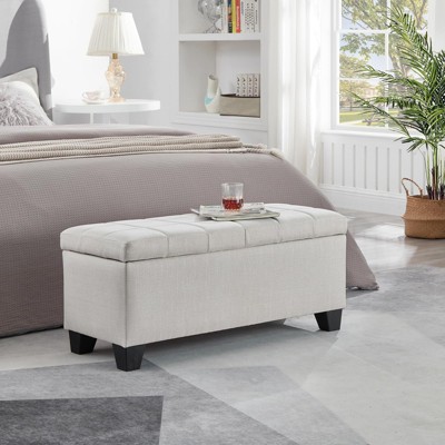 GustoWave 35.5'' W Modern Rectangle Storage Ottoman Bench in Beige Linen Look Fabric for Living Room, Entryway and Family Room