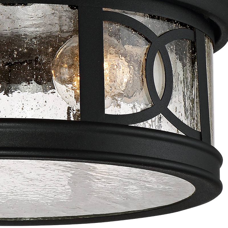 John Timberland Flush Mount Outdoor Ceiling Light Fixture Black 12" Seedy Glass for Exterior House Porch, 3 of 9
