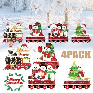4 Pack Christmas Yard Signs Set with Stakes, Outdoor Holiday Decorations for Lawn & Garden with Snowman, Train, Tree & Gift Designs - 1 of 4