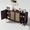 70" Rattan Sideboard Buffet Cabinet with 4 Doors, Adjustable Shelves & Solid Wood Legs, Storage Console for Dining Room, Kitchen, Living Room - 4 of 4