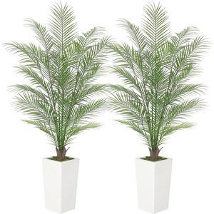 Faux Areca Palm Plants Palm Tree w/Realistic Trunks & Full Lifelike Palm Leaves, Artificial Dypsis Lutescens Plants for Home Décor with White Pot - 1 of 4