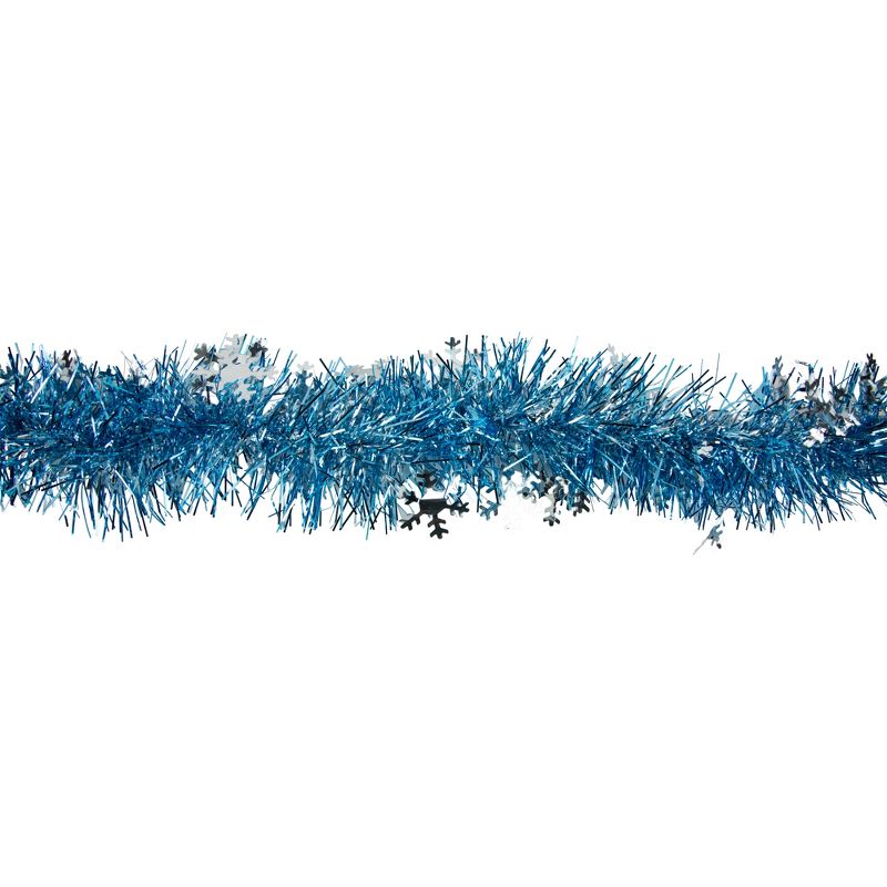 Northlight 12' x 3" Sky Blue and Silver Snowflakes Christmas Tinsel Garland - Unlit, 4 of 7