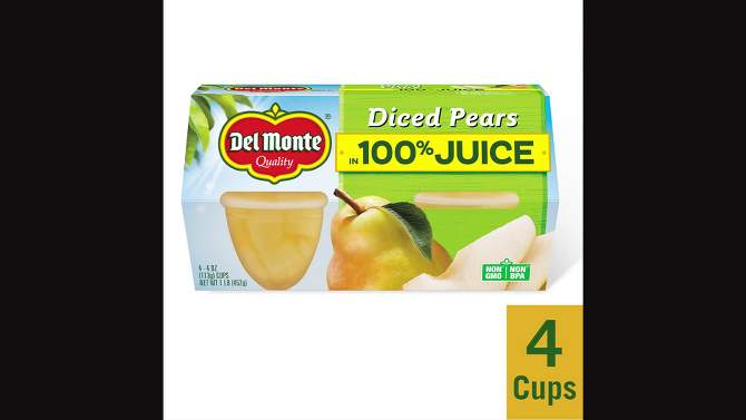 Del Monte Diced Pears In 100% Juice Fruit Cups 4pk - 4oz, 2 of 5, play video