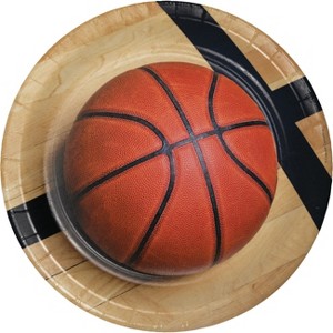 24ct Basketball Paper Plates Orange - 1 of 3
