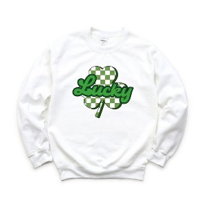 Simply Sage Market Women's Graphic Sweatshirt Lucky Cursive Shamrock - 1 of 3