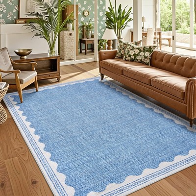 homfan Scalloped Washable Rug w/ Non-Slip Back - Modern Low-Pile Carpet for Living Room, Bedroom